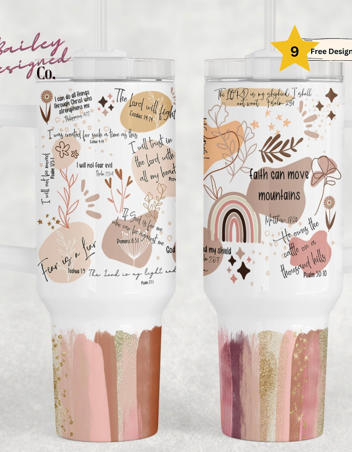 Faith base cup 40 oz tumbler with handle