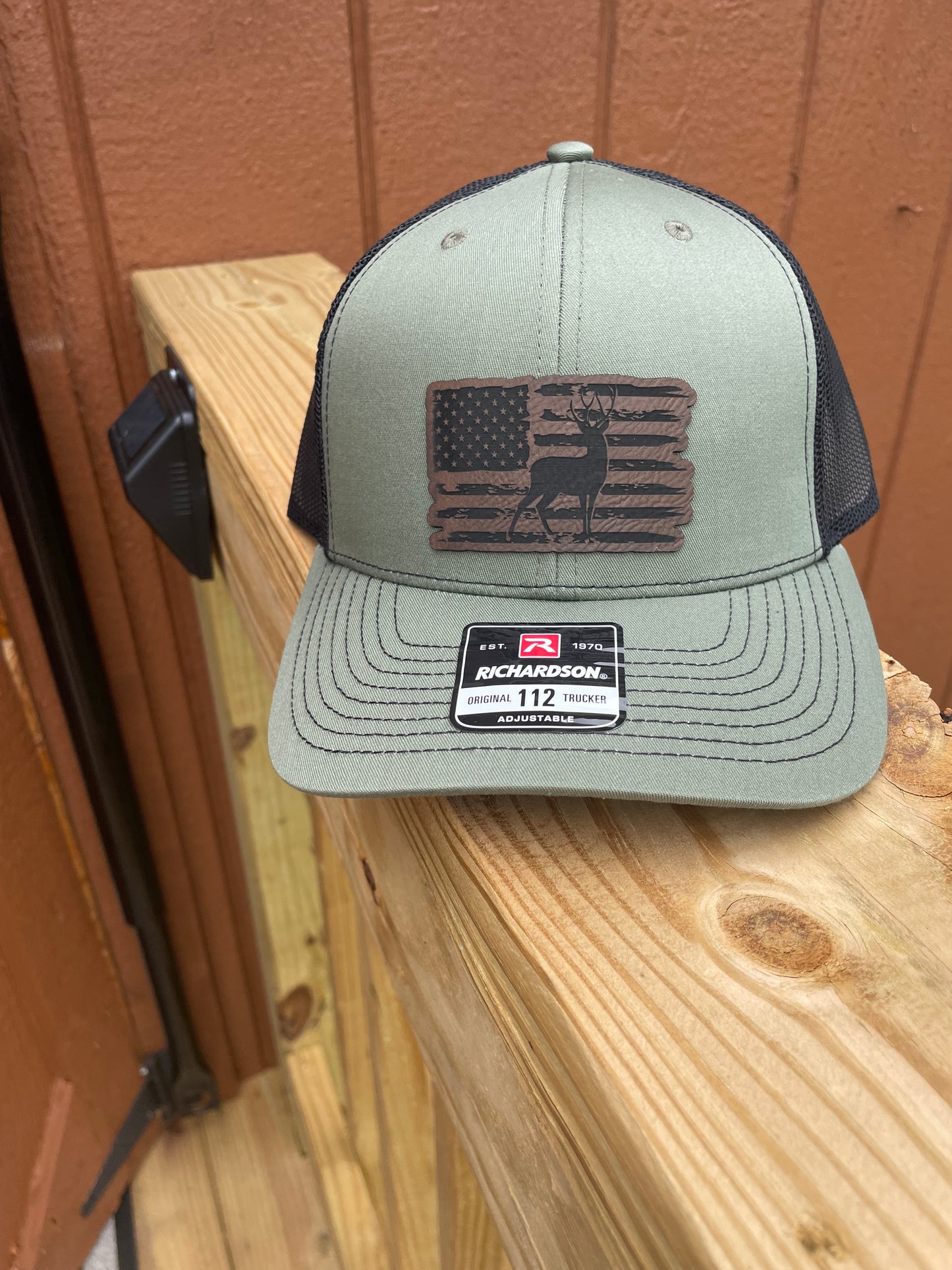 Deer with American FlagRichardson 112 Hats